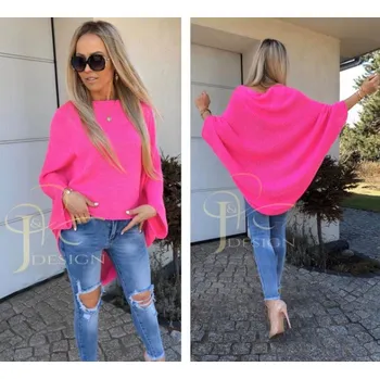Fashionweek Báječný svetr s netopýřím rukávem SYLVIA Barva: Růžový neon, Velikost: Universal