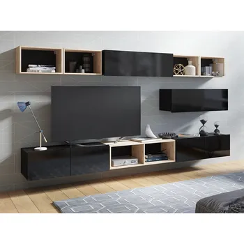 Obývací stěna GAB Obývací stěna LORONA 26, Černá/ Dub Artisan 305 cm