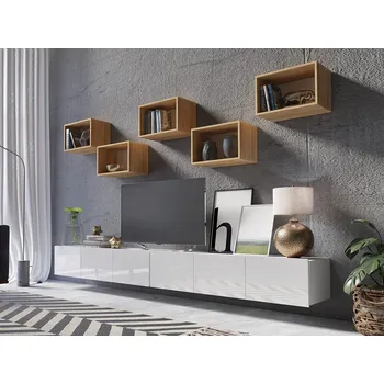 Obývací stěna GAB Obývací stěna LORONA 32, Bílá/Zlatý dub 300 cm