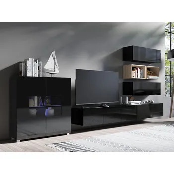 Obývací stěna GAB Obývací stěna LORONA 28, Černá/ Dub Artisan 350 cm