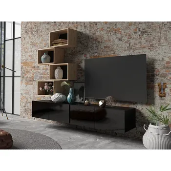 Obývací stěna GAB Obývací stěna LORONA 30, Černá/Dub Artisan 200 cm