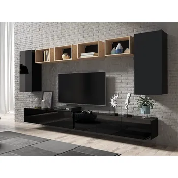 Obývací stěna GAB Obývací stěna LORONA 35, Černá/Dub Artisan 300 cm