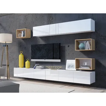 Obývací stěna GAB Obývací stěna LORONA 31, Bílá/Zlatý dub 300 cm