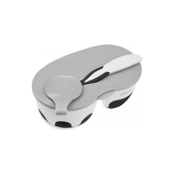 dětská jídelní sada Miska dvoukomorová + lžička bílo/šedá