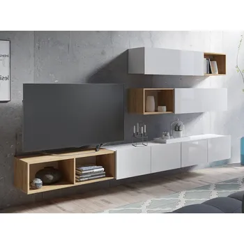 Obývací stěna GAB Obývací stěna LORONA 25, Bílá/Zlatý dub 300 cm