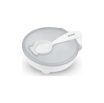 dětská jídelní sada Miska a lžička bílo/šedá