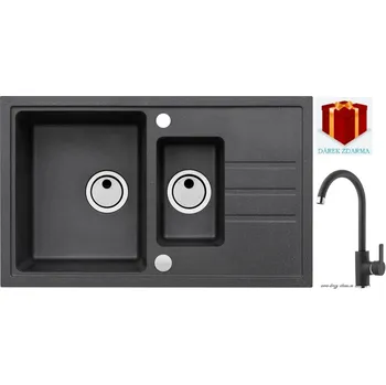 Granitový dřez Alveus SET dřez Intermezzo 70 + Tonia - 91 black + dárek (příborník, podložka na sušení nádobí nebo tekutý čistič)