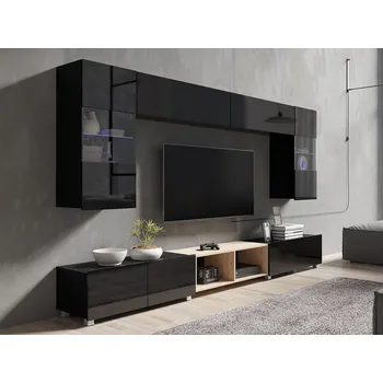 Obývací stěna GAB Obývací stěna LORONA 24, Černá/Dub Artisan 300 cm