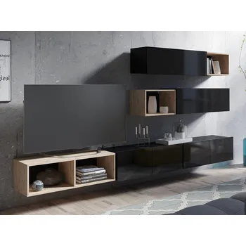 Obývací stěna GAB Obývací stěna LORONA 25, Černá/Dub Artisan 300 cm