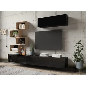 Obývací stěna GAB Obývací stěna LORONA 29, Černá/ Dub Artisan 250 cm