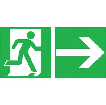 samolepka Tabulka – Nouzový východ vpravo, šipka doprava, 30 × 15 cm, hliník