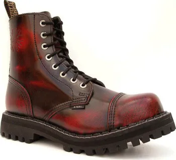 Těžké boty Steel 8dírkové červené/černé