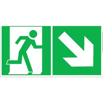 samolepka Tabulka – Nouzový východ vpravo, šipka vpravo dolů, 30 × 15 cm, hliník