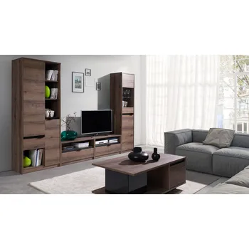 Obývací stěna GAB Obývací stěna - Devon 10 (Tmavý dub + Černý podklad)