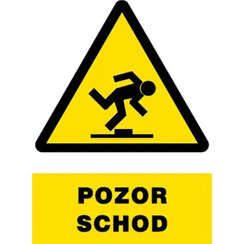 Značka Pozor schod, samolepicí fólie, 148 × 210 mm