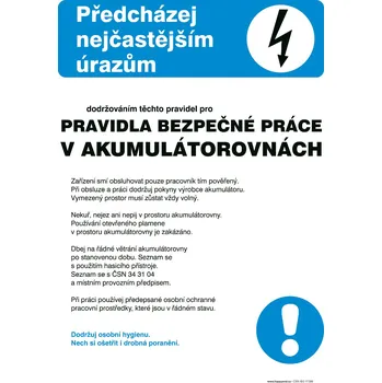 Značka Pravidla bezpečné práce v akumulátorovnách
