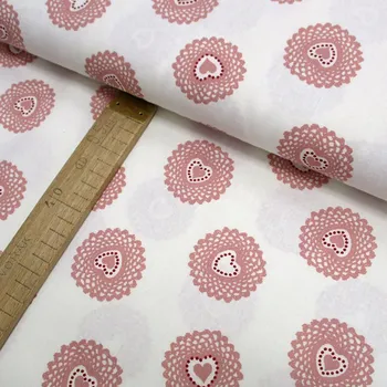 Bavlněné plátno - Srdce starorůžové na bílé - šíře 150cm