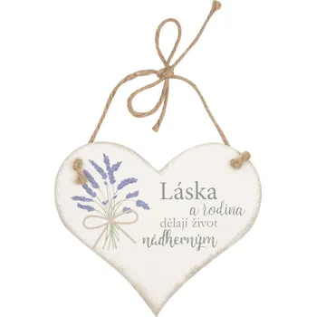 Srdce dřevěné bílé "Láska a rodina..." 14x12 cm
