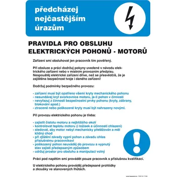 Značka Pravidla pro obsluhu elektrických pohonů (motorů)