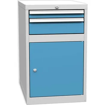 Dílenský stůl Podstavná skříňka pro dílenský stůl, 2 zásuvky, barva šedá RAL7035/ modrá RAL5012