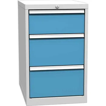 Dílenský stůl Podstavná skříňka pro dílenský stůl, 3 zásuvky, barva šedá RAL7035/ modrá RAL5012