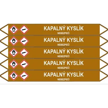 samolepka Značení potrubí, kapalný kyslík,5 ks, 150 × 12 mm