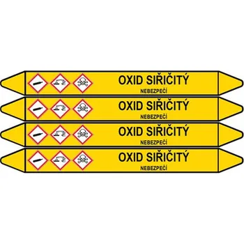 samolepka Značení potrubí, oxid siřičitý,4 ks, 250 × 26 mm