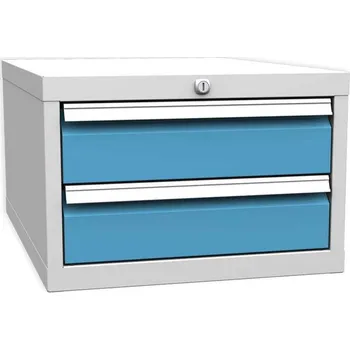 Dílenský stůl Podvěsná skříňka pro dílenský stůl, 2 x zásuvka, barva šedá RAL7035/ modrá RAL5012