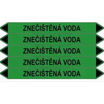 samolepka Značení potrubí, znečištěná voda,5 ks, 150 × 12 mm