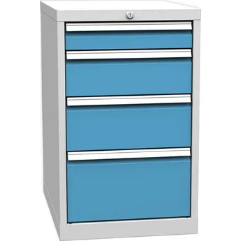 Dílenský stůl Podstavná skříňka pro dílenský stůl, 4 zásuvky, barva šedá RAL7035/ modrá RAL5012