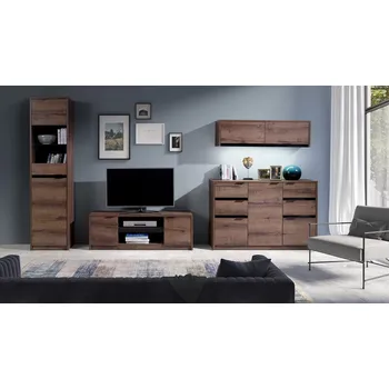 Obývací stěna GAB Obývací stěna - Devon 12 (Tmavý dub + Černý podklad)