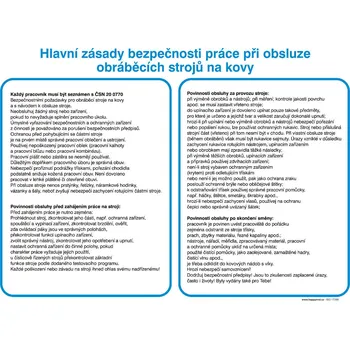 Značka Hlavní zásady bezpečnosti práce při obsluze ...