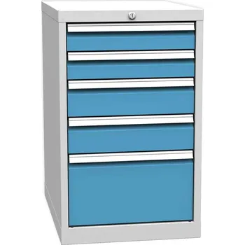 Dílenský stůl Podstavná skříňka pro dílenský stůl, 5 zásuvek, barva šedá RAL7035/ modrá RAL5012