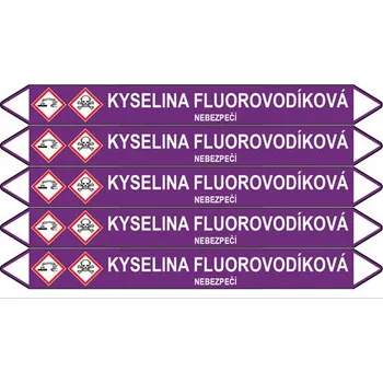 samolepka Značení potrubí, kyselina fluorovodíková,5 ks, 150 × 12 mm