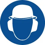 Podlahová značka – Používej chrániče sluchu a ochrannou přilbu, 50 cm, PVC