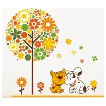 Samolepící dekorace Samolepky na zeď pro děti Strom, pes, kočka 50x70