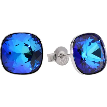 Náušnice Stříbrné náušnice pecky Square Bermuda Blue (Dámské stříbrné náušnice)