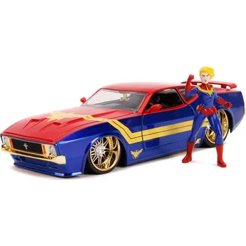 autíčko Avengers - Marvel Hollywood Rides Diecast Model 1/24 1973 Ford Mustang Mach 1 s figurkou Captain Marvel