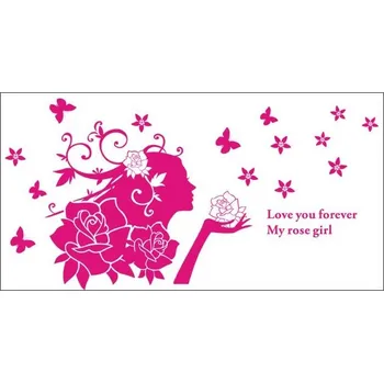 Samolepící dekorace Samolepky na zeď víla Romantic lady - růžová (arch 60x90) (DOPRODEJ - SLEVA)