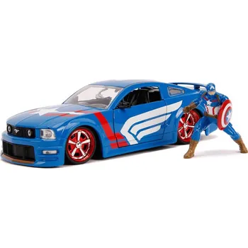 autíčko Avengers - Marvel Hollywood Rides Diecast Model 1/24 2006 Ford Mustang G s figurkou Captain America