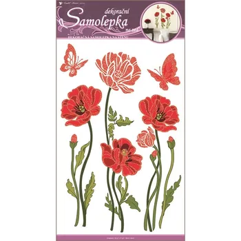 Samolepící dekorace Samolepky na zeď vlčí máky s motýly a glitrem 50x32 cm