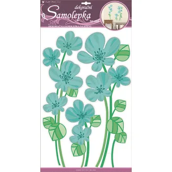 Samolepící dekorace Samolepky na zeď květy velké světlemodré, 50x32 cm