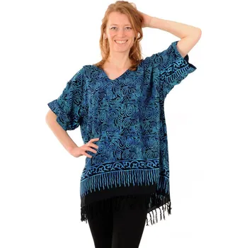 Dámská halenka Dámská halenka batikovaná BOB Véčko Tajfun černo-tyrkysová L