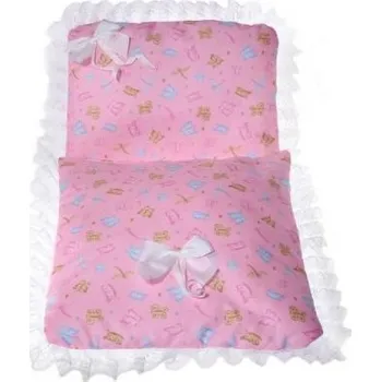 Příslušenství pro dětskou postel a kolébku Sada peřinka s krajkou silon a mašlemi - světle růžová / potisk motýlci AC