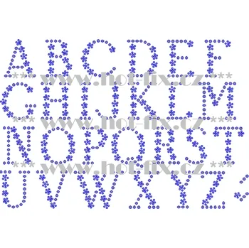 F021v - písmena abecedy velká font F021 nažehlovací kamínkový potisk na textil, výška cca 3,7cm barva kamenů - písmena: polobroušené kameny barva 101 Crystal /stříbrná, písmeno: písmeno K