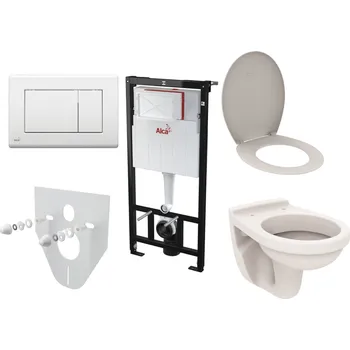 WC sada Alcaplast Sádromodul set do sádrokartonu s bílým tlačítkem, klozet a sedátko Ideal Standard, thermoplast, AM101/1120.SET.1