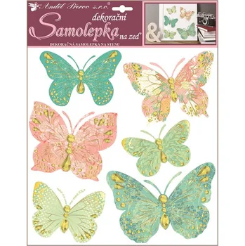Samolepící dekorace Samolepky na zeď motýli se zlatým dekorem 30,5 x 30,5 cm