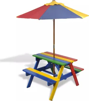 Dětský zahradní nábytek vidaXL Dětský piknikový stůl + lavičky + slunečník vícebarevný