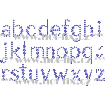 F021m - písmena abecedy malá font F021 nažehlovací kamínková aplikace na textil, výška cca 2,5-3,5cm barva kamenů - písmena: polobroušené kameny barva 101 Crystal /stříbrná, písmeno: písmeno "q"