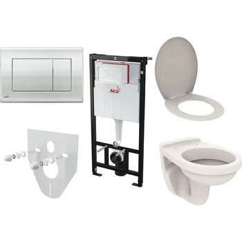 WC sada Alcaplast Sádromodul set do sádrokartonu s chromovým tlačítkem, klozet a sedátko Ideal Standard, thermoplast, AM101/1120.SET.2